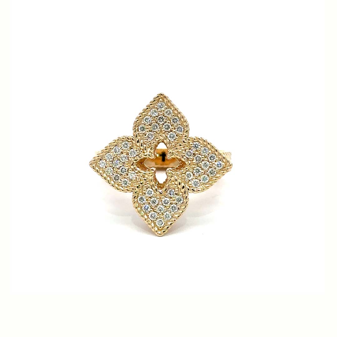 14K Gold Ladies’ Pavé Diamond Flower Ring – 0.43ct Total with Milgrain Detailing
