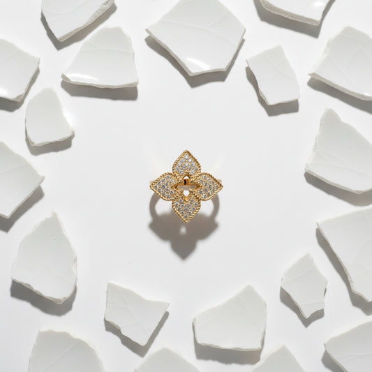 14K Gold Ladies’ Pavé Diamond Flower Ring – 0.43ct Total with Milgrain Detailing