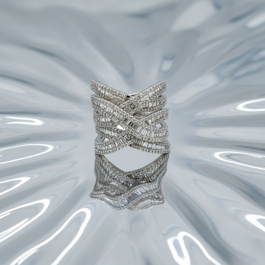 14K Gold Ladies’ Baguette and Round Diamond Crisscross Ring – 2.63ct Total Weight