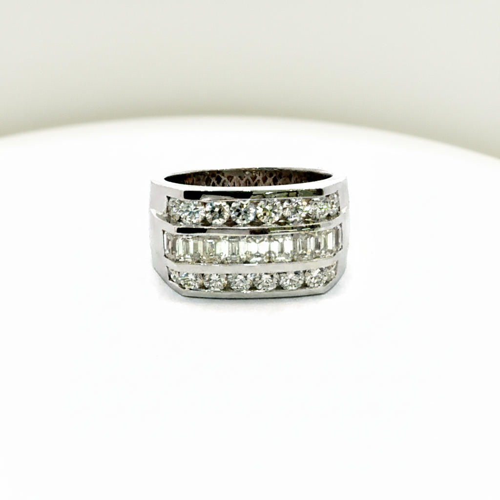 14KT White Gold Men’s Multi-Row Ring with 3.40 CT Natural Diamonds