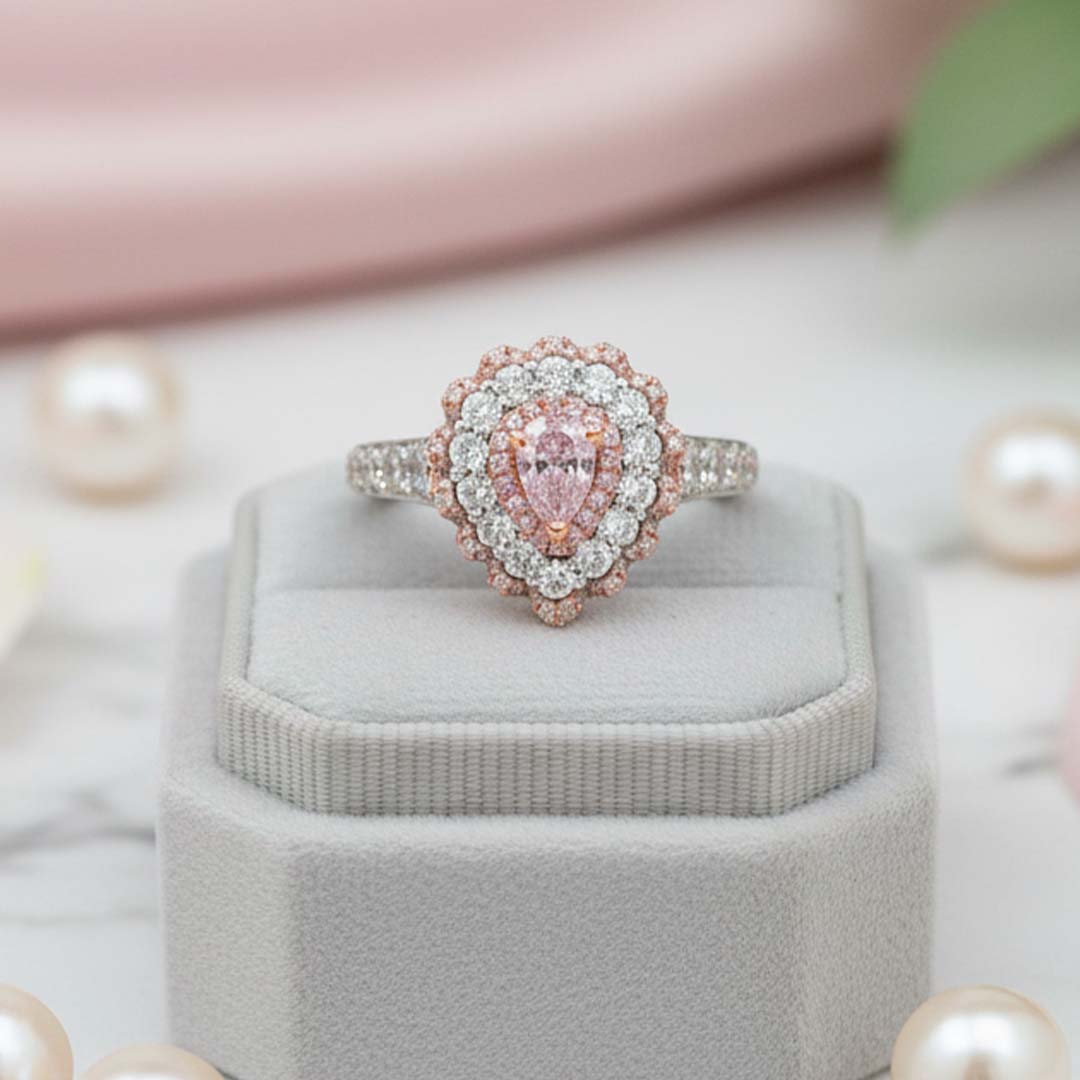 18KT Gold Triple Halo Pink Diamond Elegance Ring – 1.74 Cts