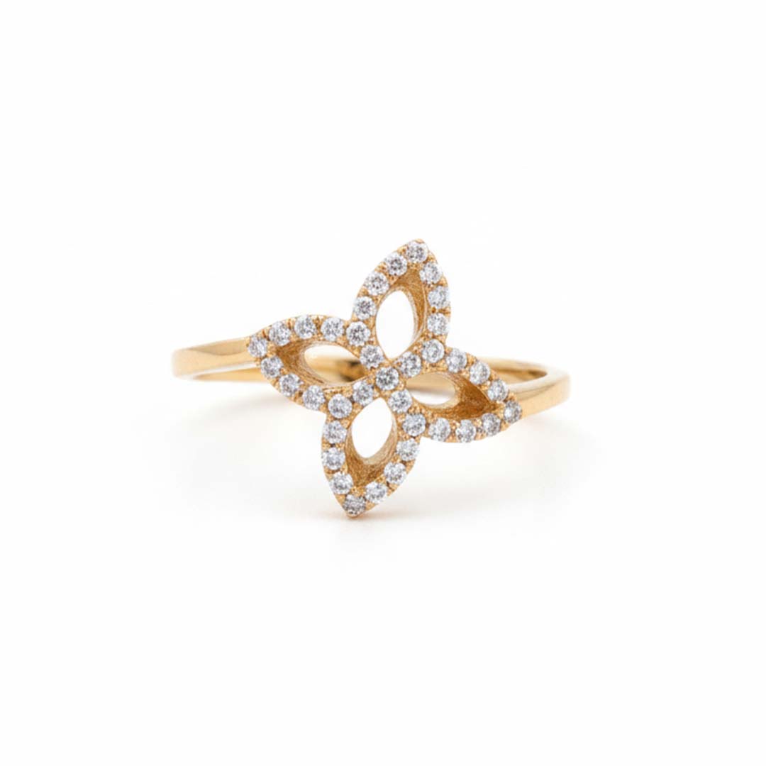 18K Yellow Gold Open Floral Diamond Ring – 0.27 Total Carats of Graceful Elegance