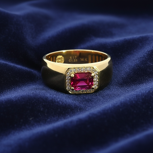 Men’s 14KT Yellow Gold Ring with 2.00ct Baguette-Cut Rubies & 0.41ct Diamonds