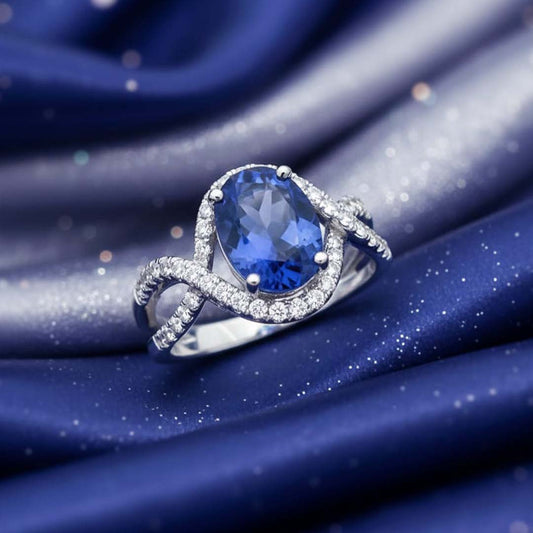 14K Gold Natural Tanzanite & Diamond Ring – 3.00ct Oval Gemstone with 0.80ct Diamond Accents