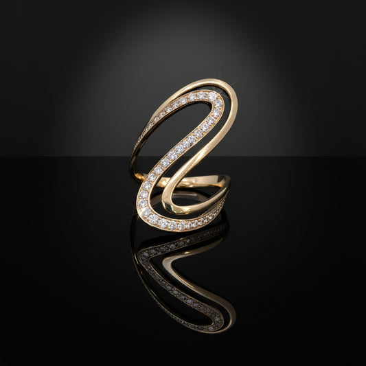 14K Yellow Gold Open Swirl Diamond Ring – 0.72 Total Carats of Contemporary Elegance