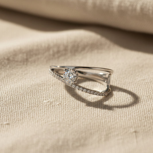 14K White Gold Oval-Cut Diamond Bypass Ring – 0.39 Total Carats of Modern Elegance