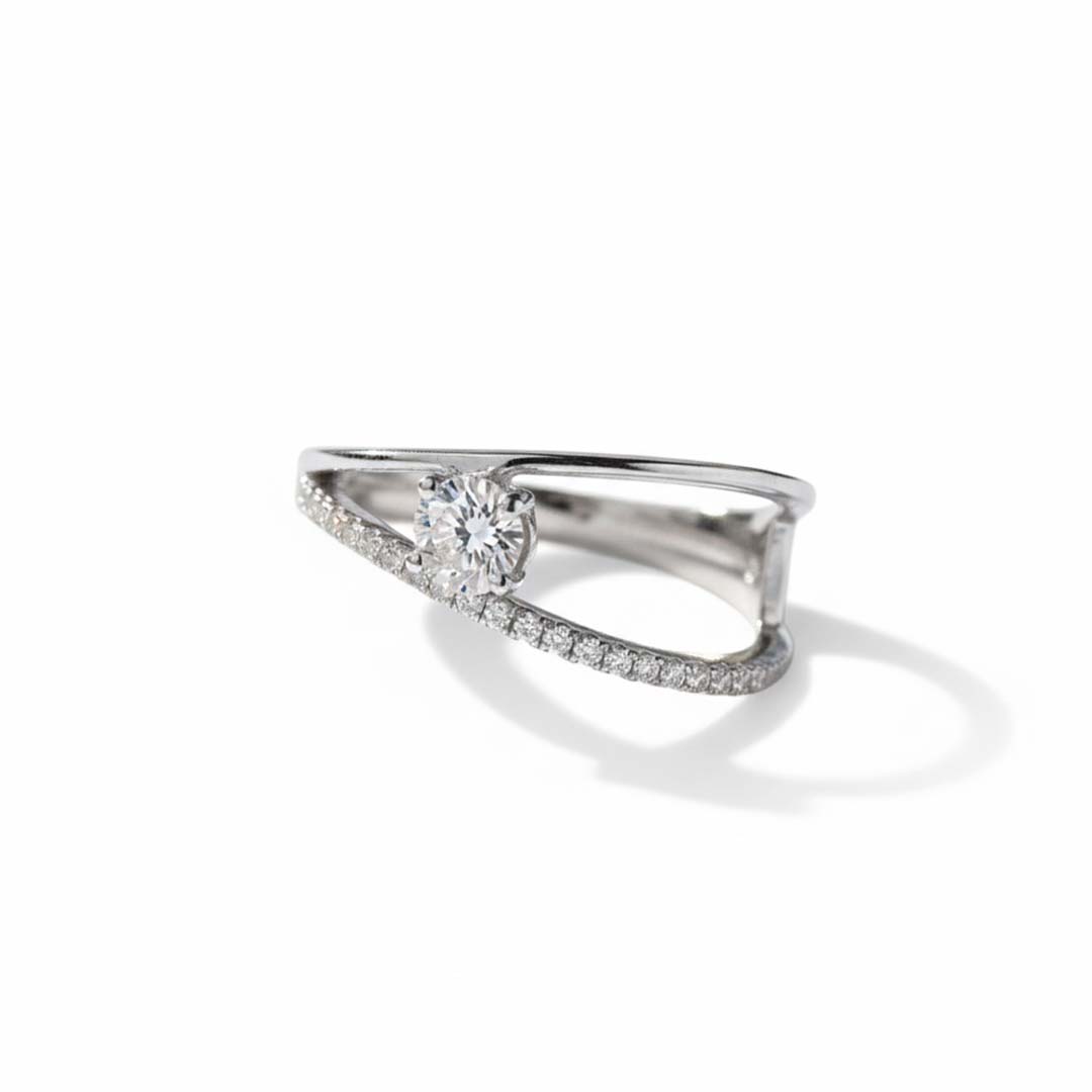 14K White Gold Oval-Cut Diamond Bypass Ring – 0.39 Total Carats of Modern Elegance