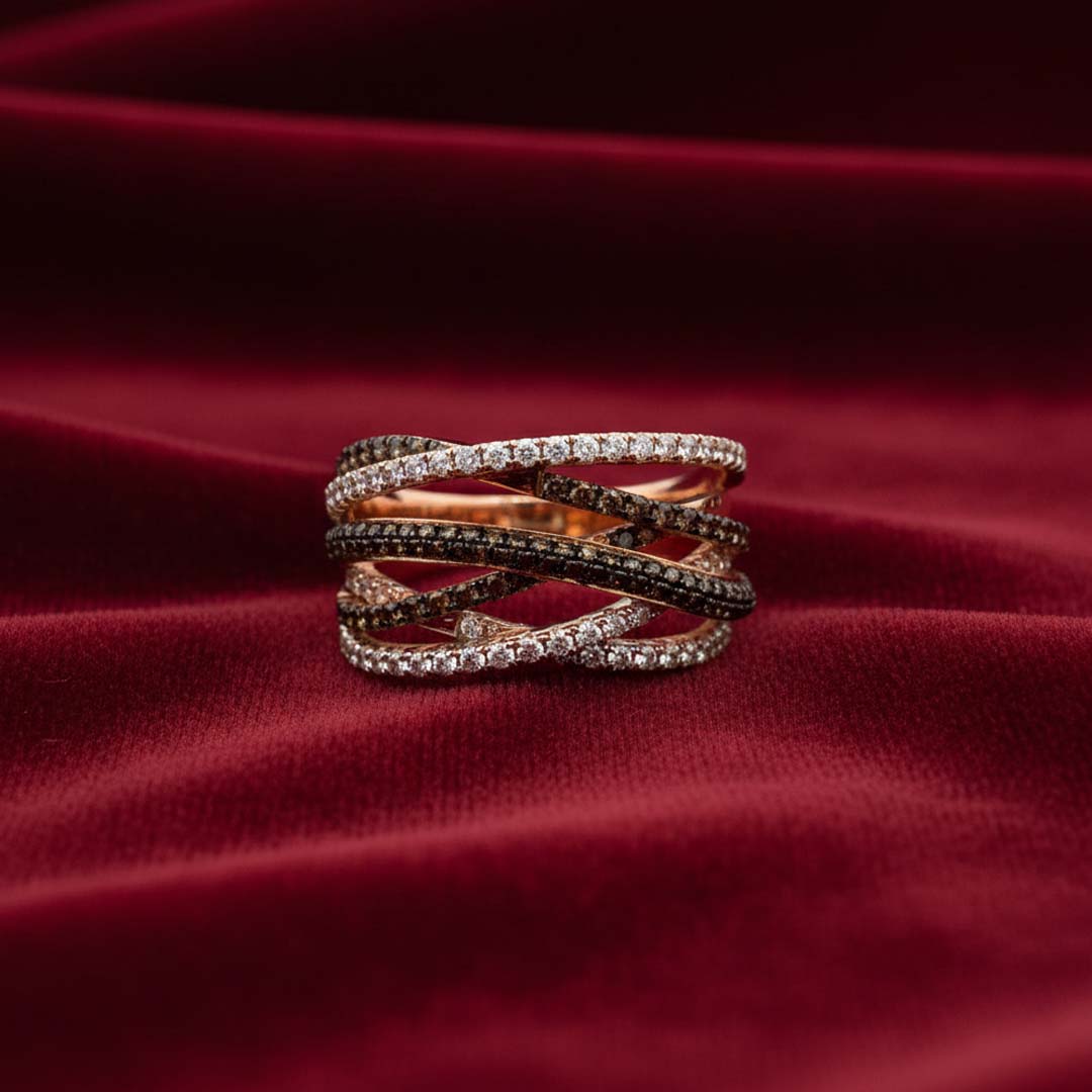 14KT White & Rose Gold Multi-Band Ring with 0.66ct Cognac Diamonds & 0.54ct White Diamonds