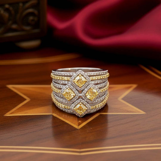 14KT Gold Fancy Yellow & White Diamond Multi-Row Band Ring – 2.49 Cts Total