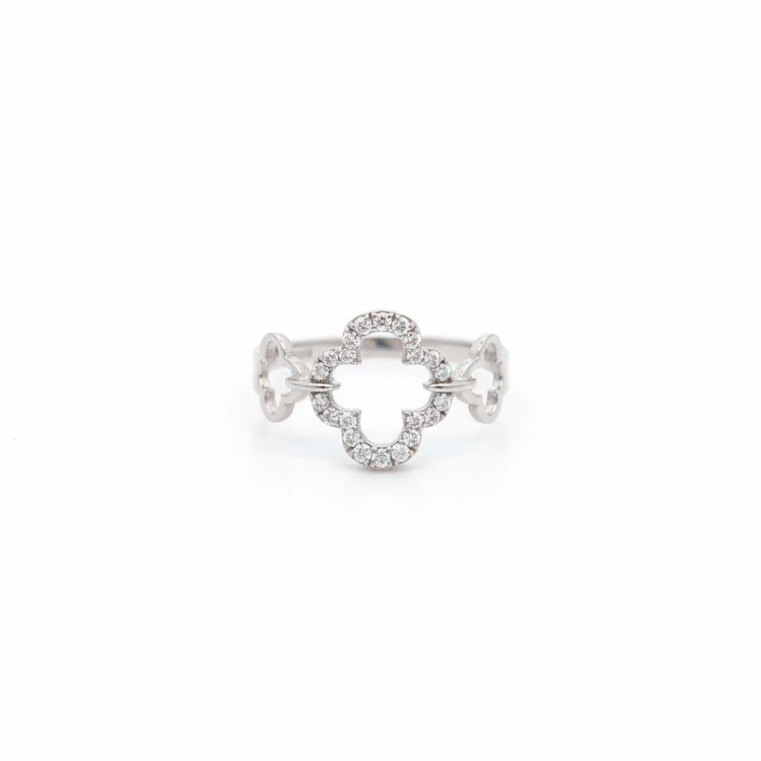 14K White Gold Quatrefoil Pavé Diamond Ring – 0.17 Total Carats of Timeless Elegance