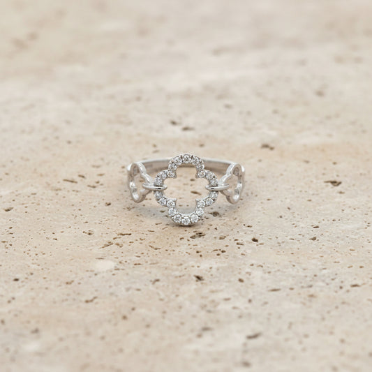 14K White Gold Quatrefoil Pavé Diamond Ring – 0.17 Total Carats of Timeless Elegance