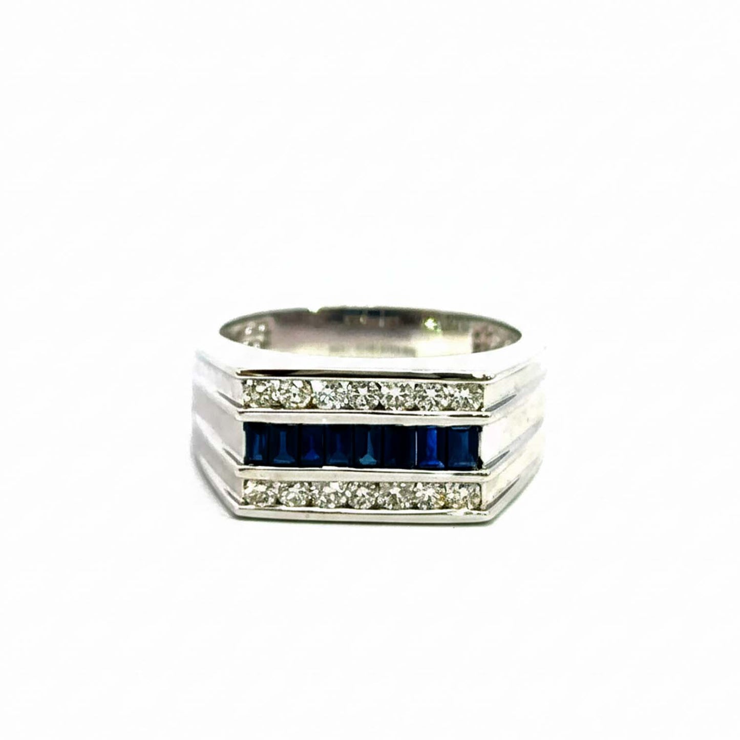 14KT White Gold Ring with 0.75ct Sapphires Nestled Between 0.50ct Sparkling Diamonds