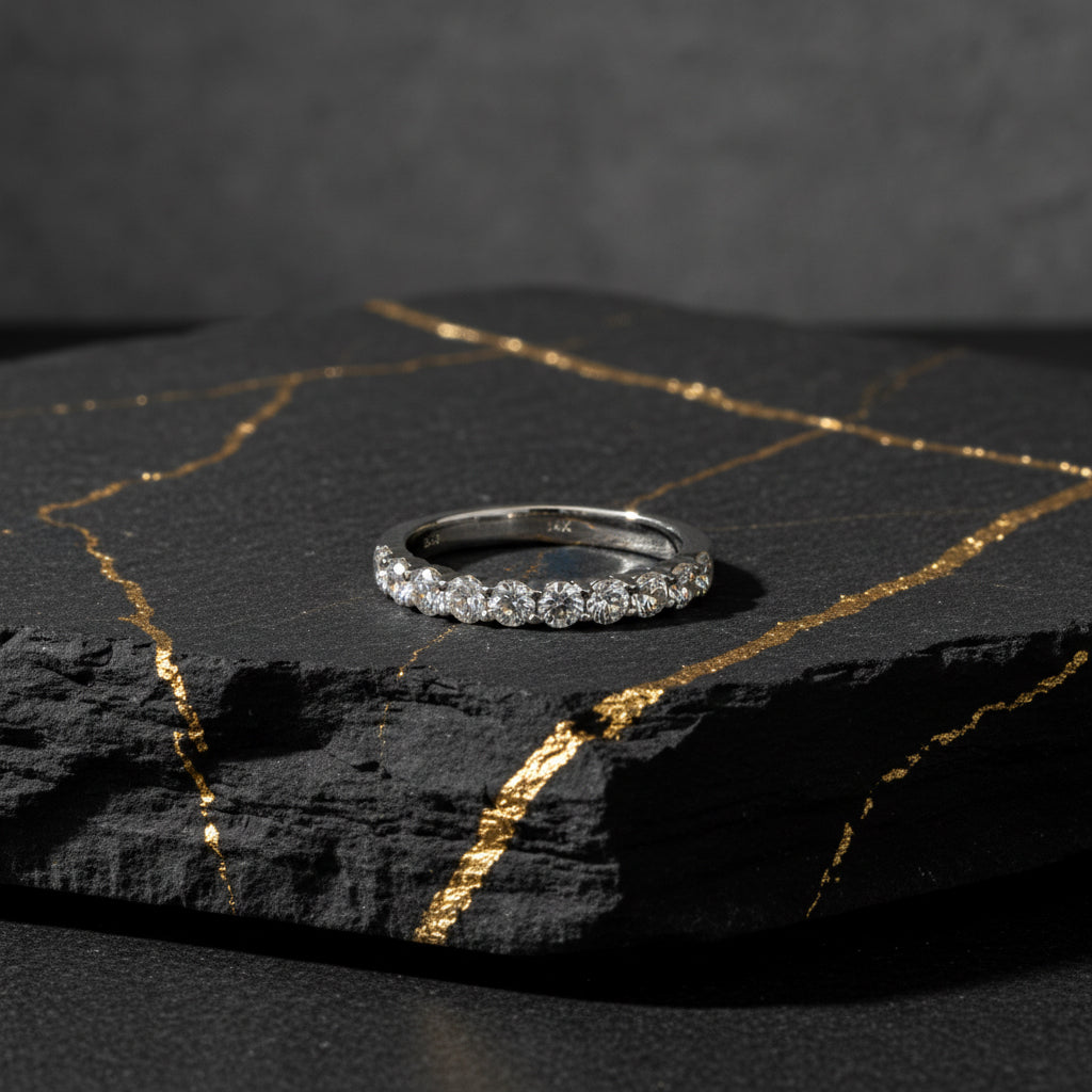 14KT Gold Women’s Halfway Diamond Band - 1.00ct of Luminous Round Brilliance