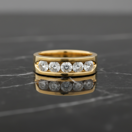 14KT Gold Men's 5 natural diamond set in a channel set weighing 2.00cts Ring