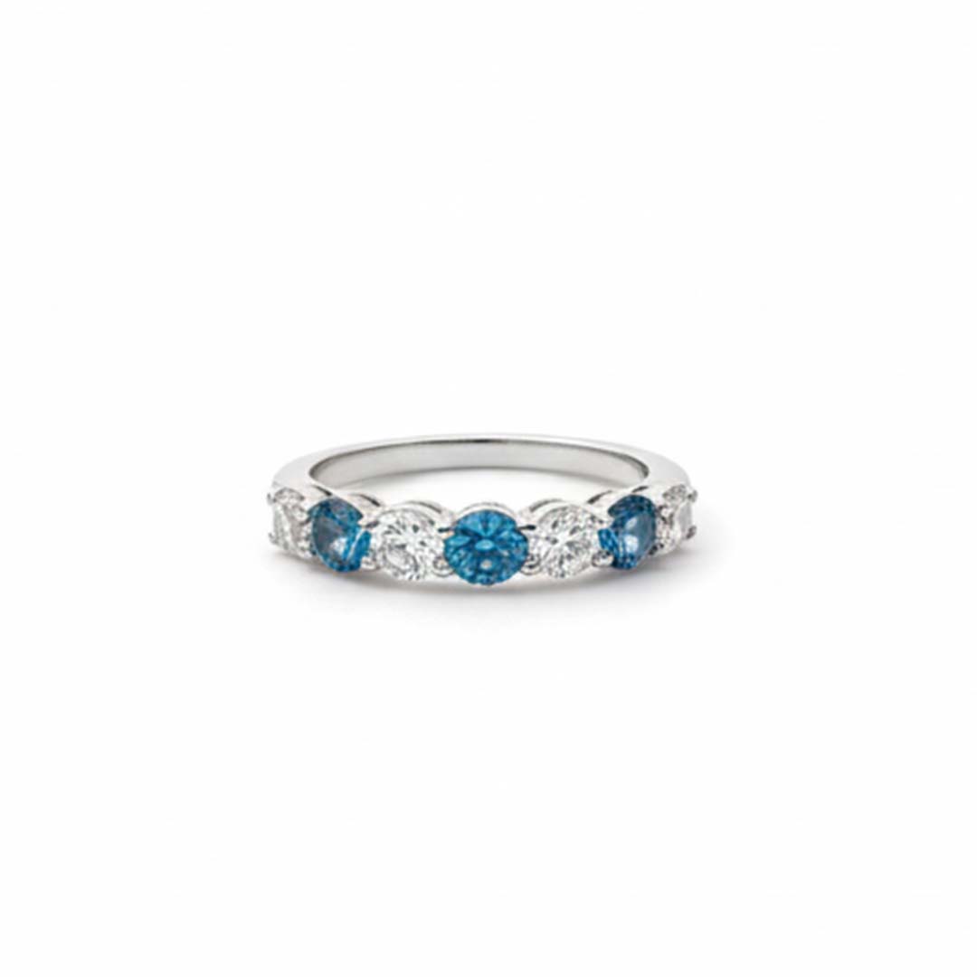 14K White Gold Blue & White Diamond Ring – 1.03 CTW Classic Luxury Design