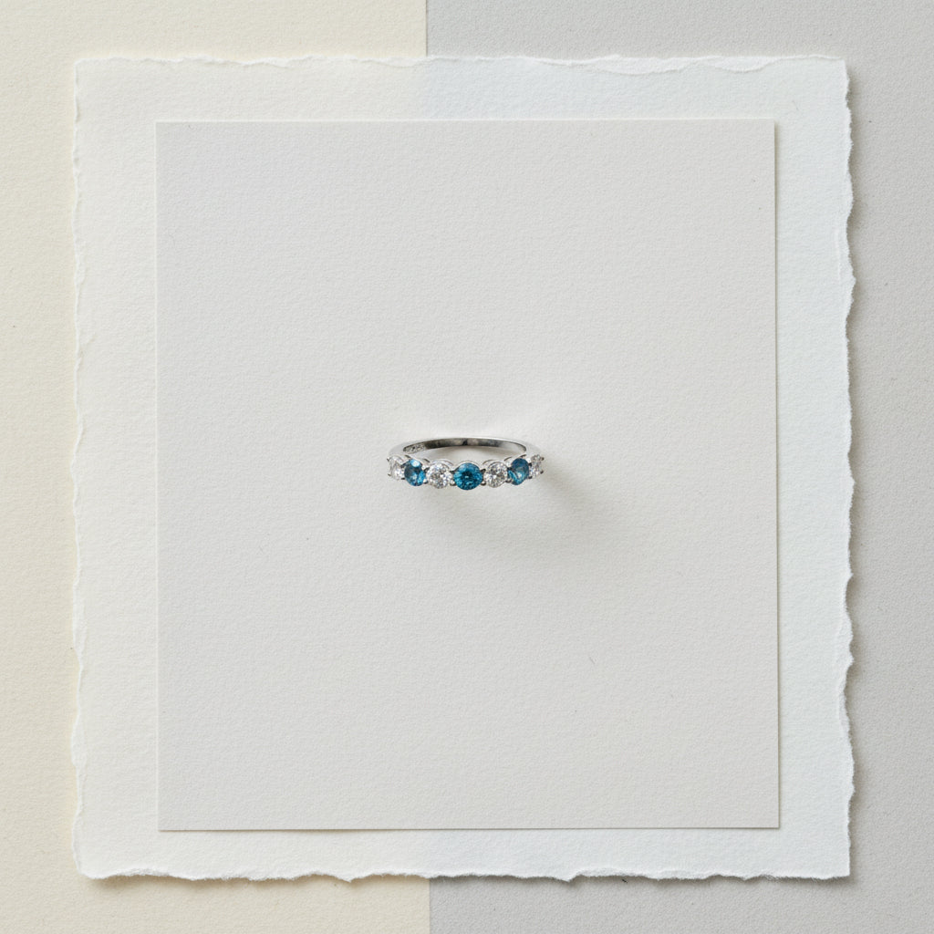 14K White Gold Blue & White Diamond Ring – 1.03 CTW Classic Luxury Design