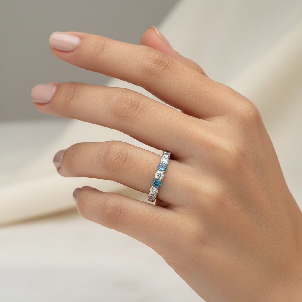 14K White Gold Blue & White Diamond Ring – 1.03 CTW Classic Luxury Design