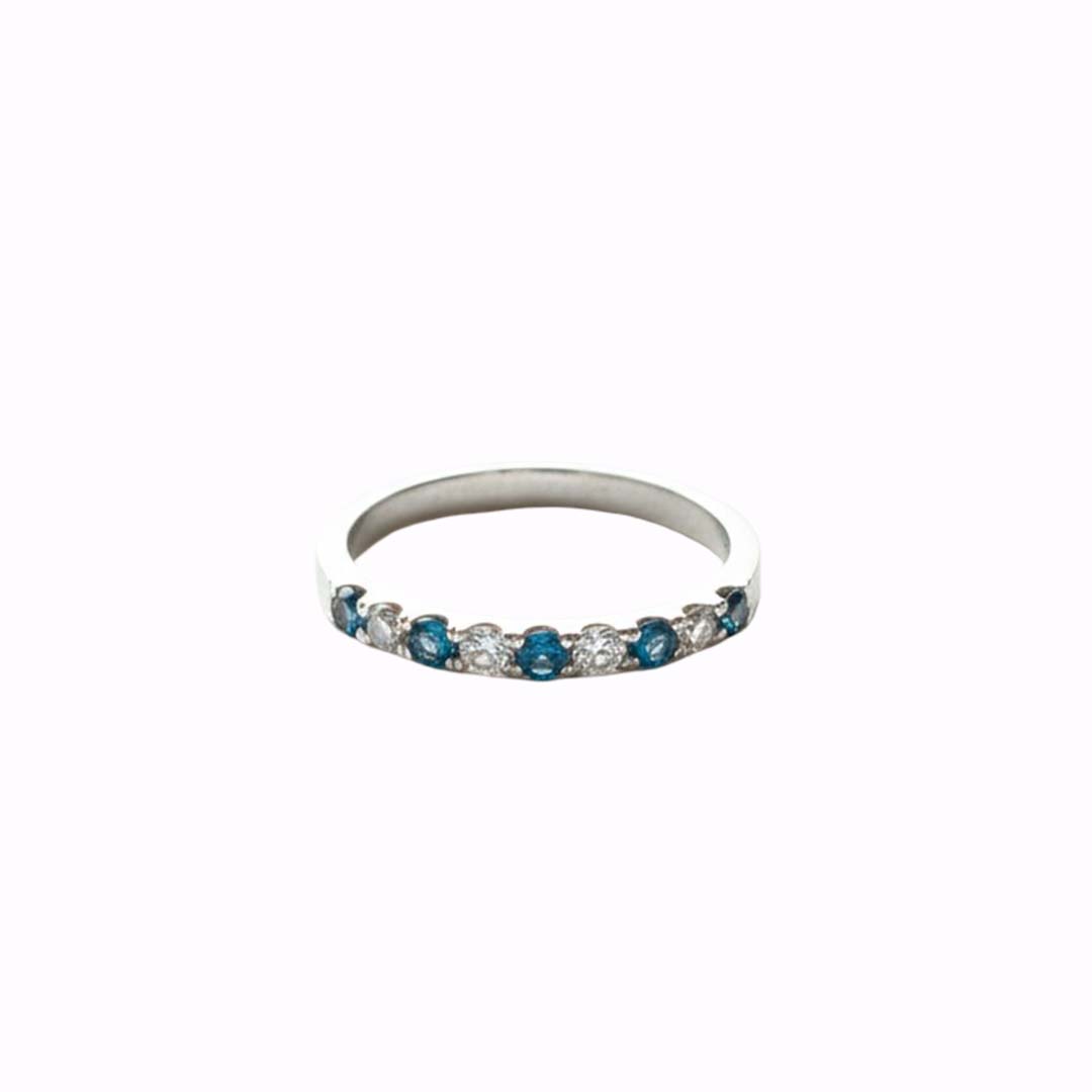 14K White Gold Blue & White Diamond Ring – 0.55 CTW Slim Stacking Band