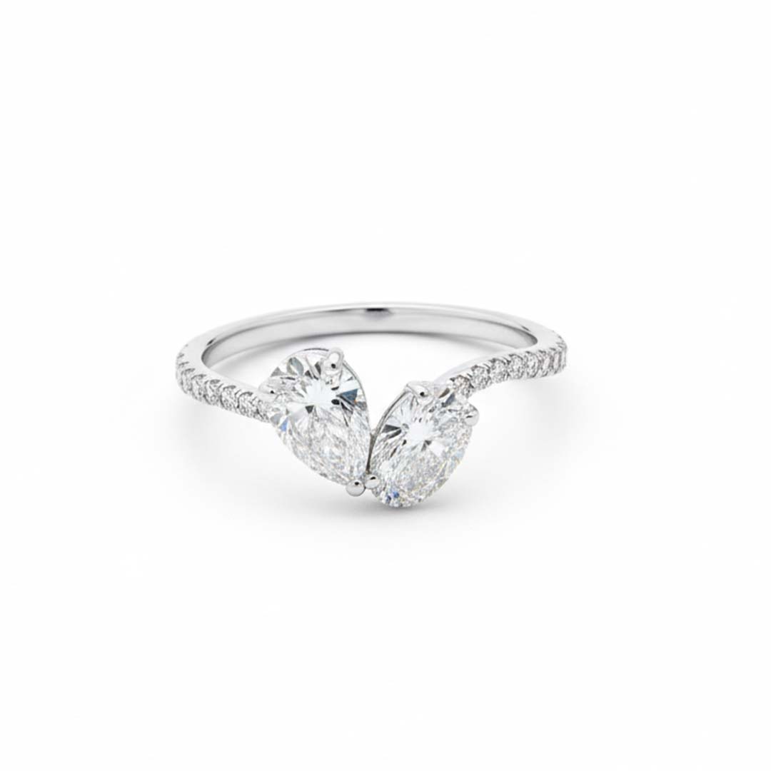 14K White Gold Pear & Oval Diamond Bypass Ring – 1.40 CT TW Timeless Modern Design