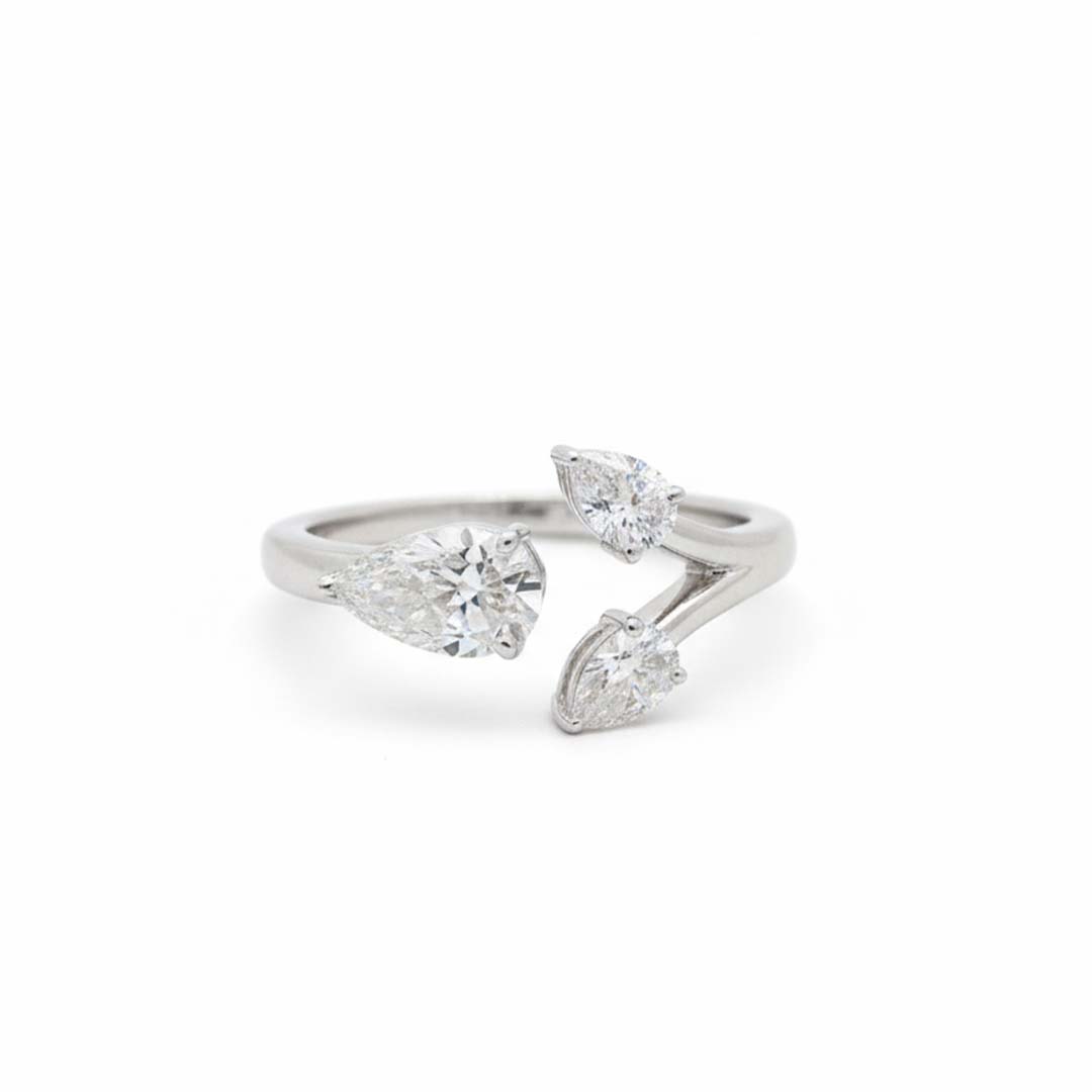 14K White Gold Pear-Cut Diamond Open Ring – 1.18 CTW Modern Elegant Design
