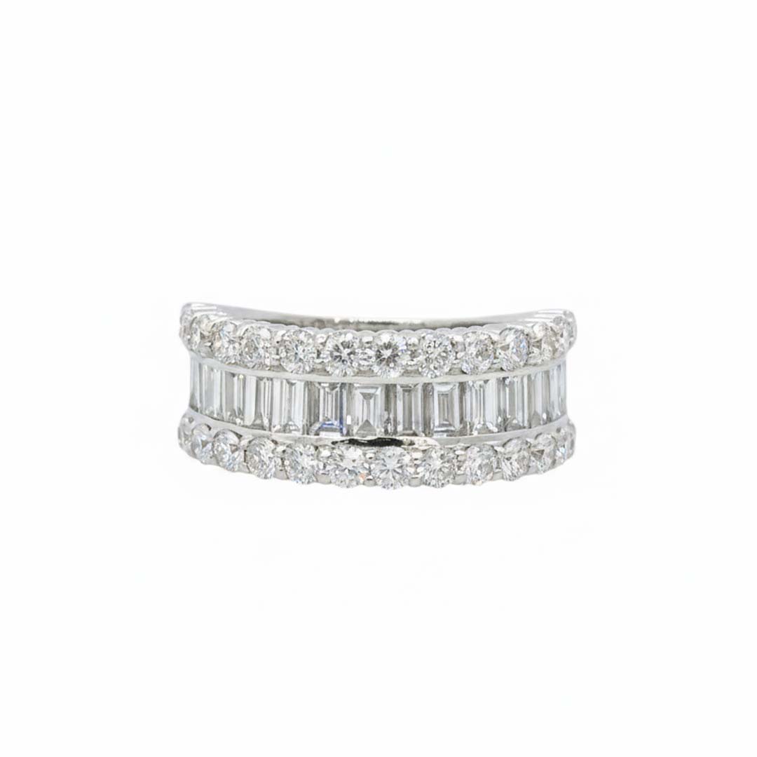 14K White Gold Baguette & Round Diamond Multi-Row Ring – 3.36 CTW Timeless Luxury