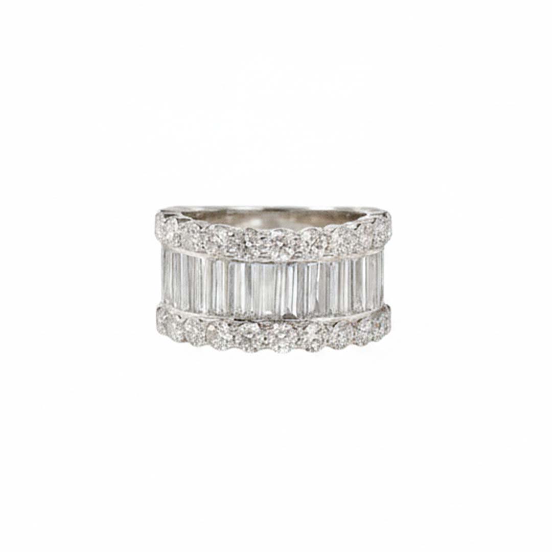 14K White Gold Baguette & Round Diamond Ring – 4.53 CTW Modern Luxury Design