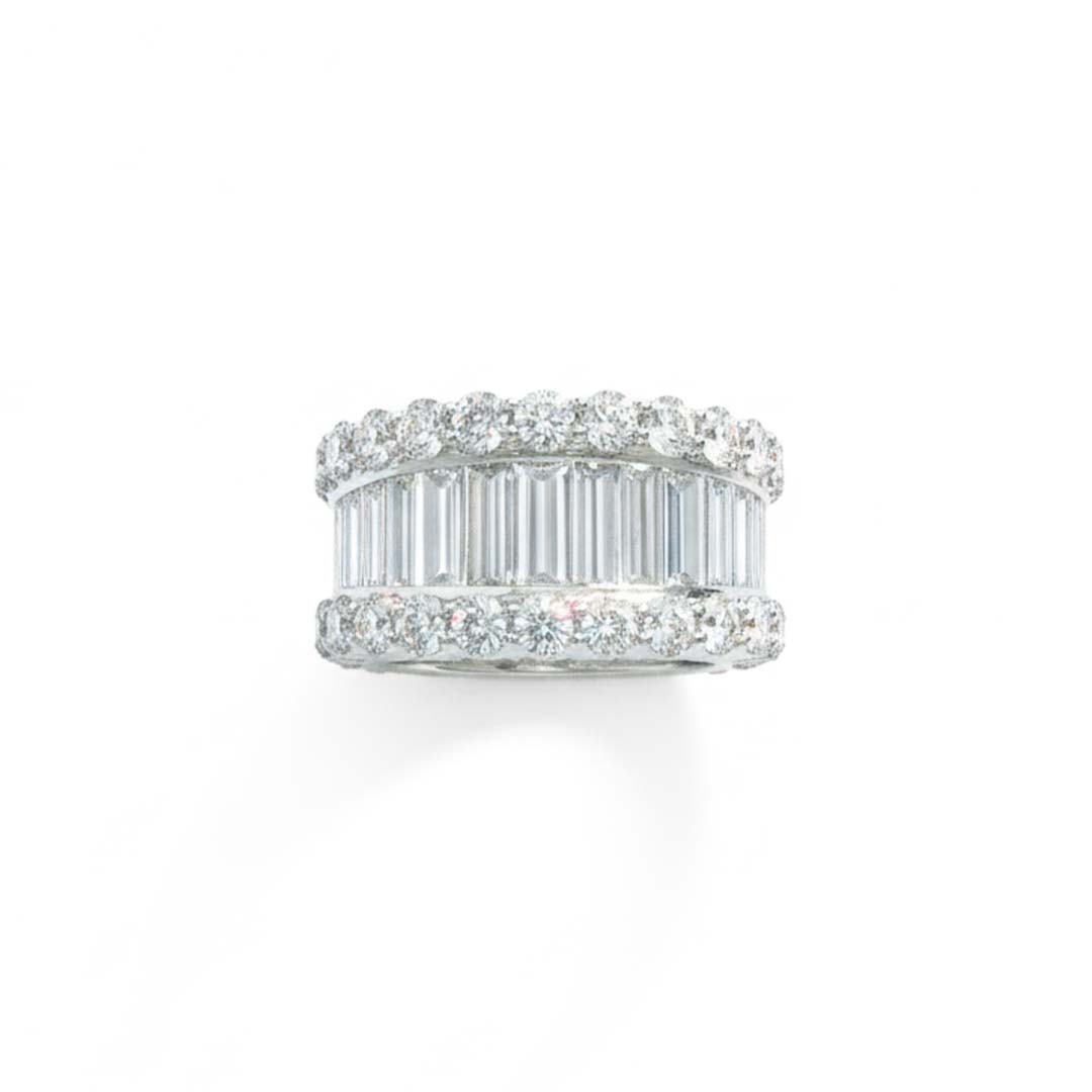 14K White Gold Baguette & Round Diamond Ring – 4.73 CTW Channel Set Statement Design