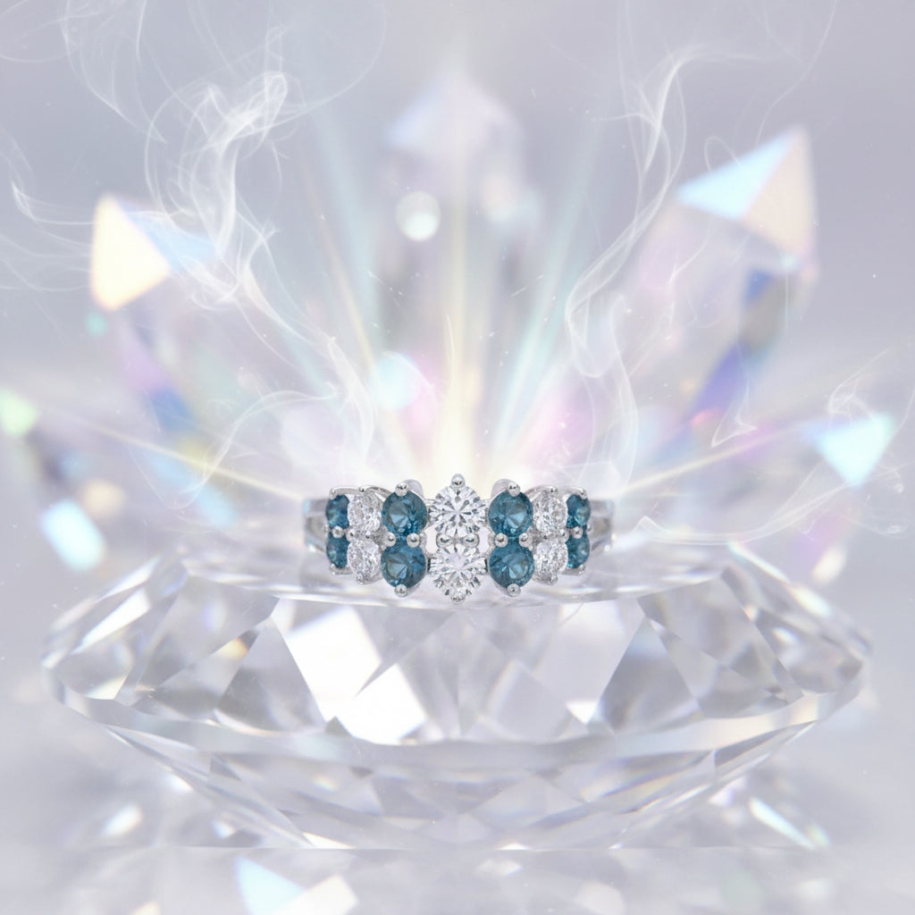 Elegant 14K White Gold Blue and White Diamond Ring – 1.09 Carats Total