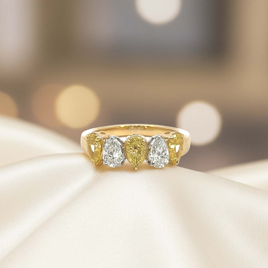 18KT Gold Fancy Yellow & White Pear-Shaped Diamond Ring – 2.31 Cts Total