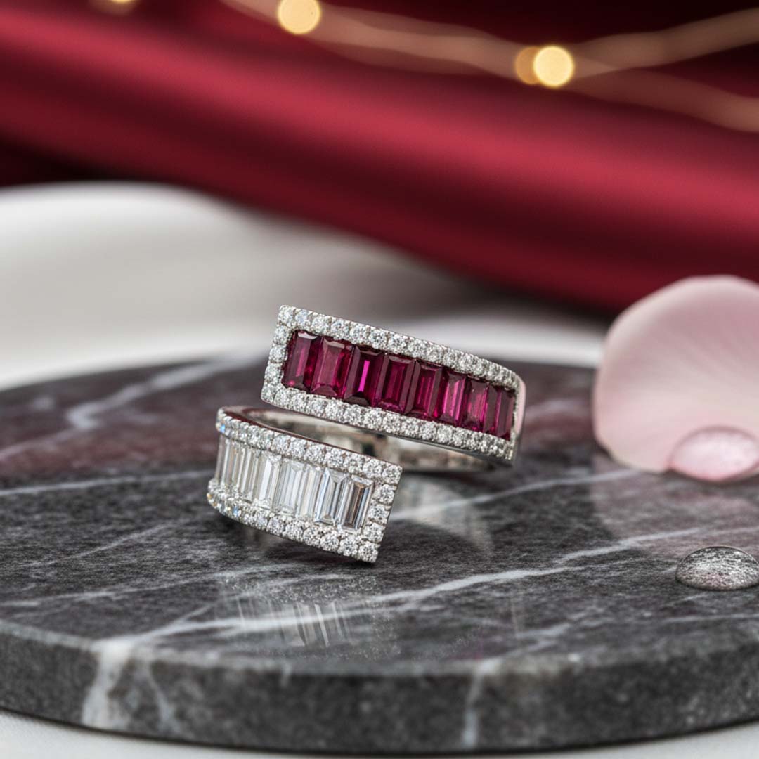 14KT White Gold Ruby and Diamond Bypass Ring (RB 1.60 cts / DIA 1.82 cts)