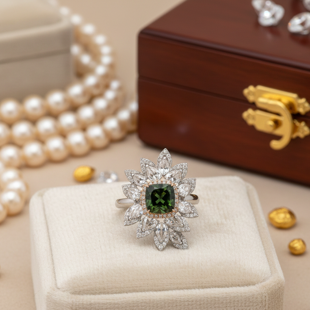 18KT White Gold Green Diamond Ring (GIA Certified)