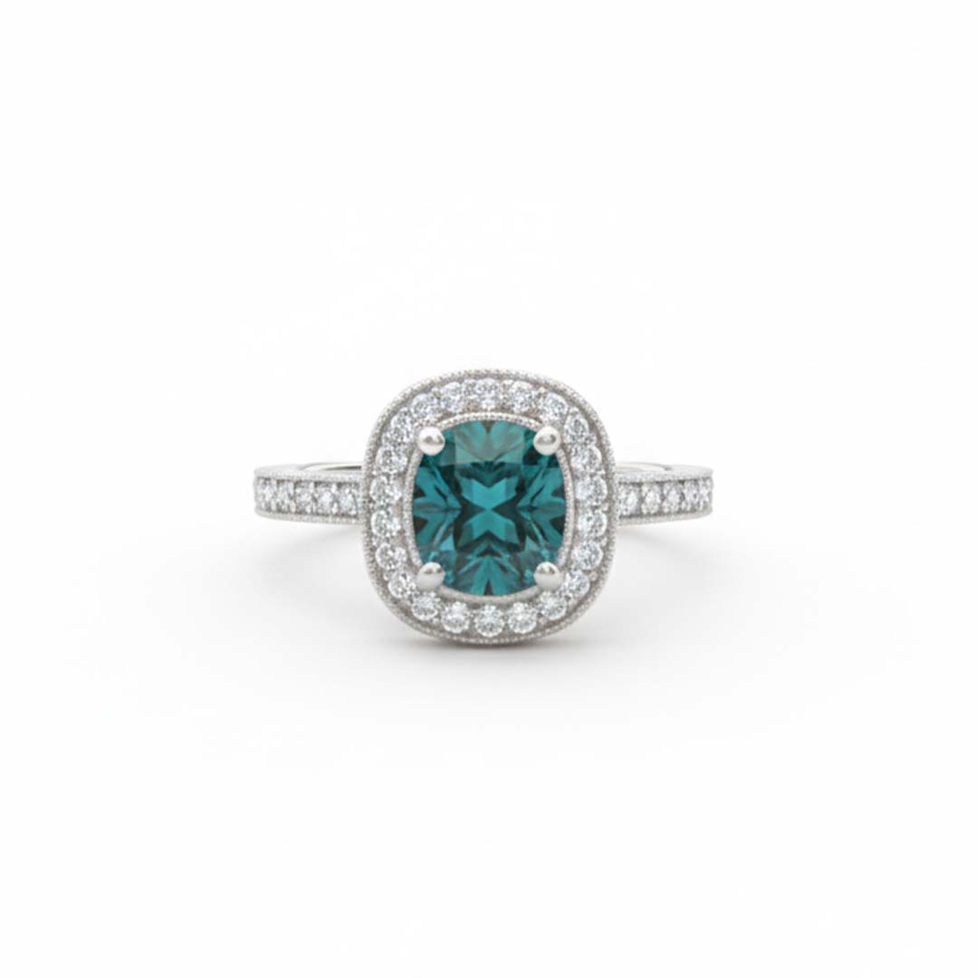 Platinum Blue Diamond Halo Ring – 2.76 CTW Luxury Engagement & Statement Design