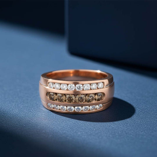 14KT Men's Gold Ring with 0.75ct Natural & Chocolate Diamonds