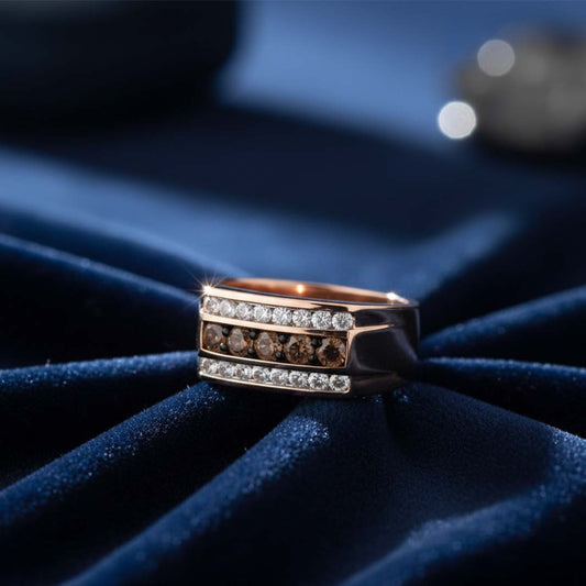 14KT Men's Gold Ring with 0.75ct Natural & Chocolate Diamonds