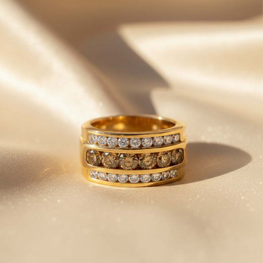 14KT Yellow Gold Men’s Ring | 1.60CT Chocolate + 1.00CT White Diamonds