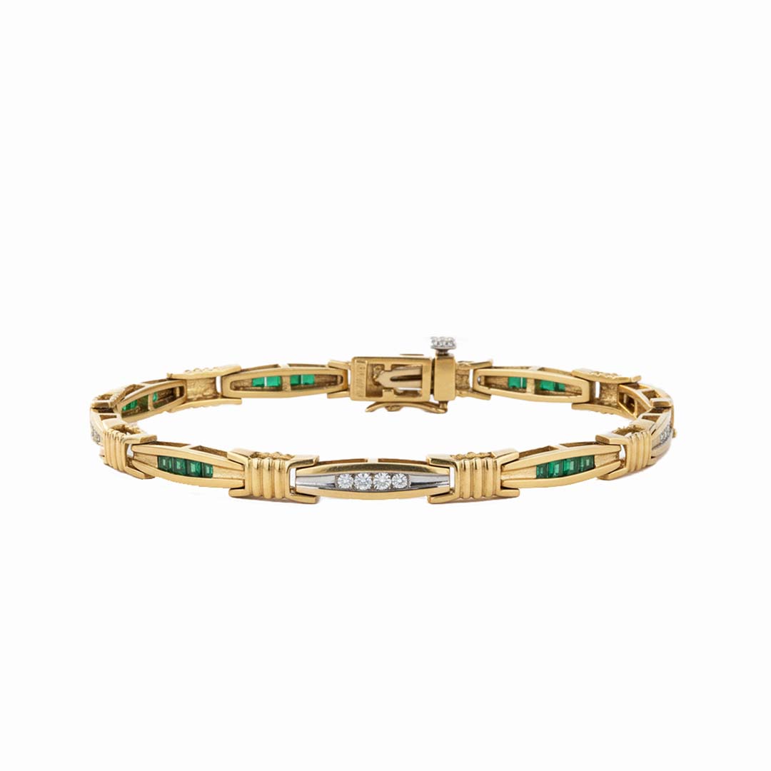 14KT Yellow Gold Emerald and Diamond Geometric Link Bracelet (EM 0.65 cts / DIA 0.65 cts)