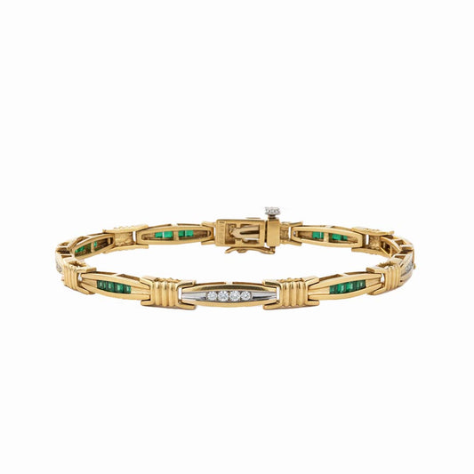 14KT Yellow Gold Emerald and Diamond Geometric Link Bracelet (EM 0.65 cts / DIA 0.65 cts)