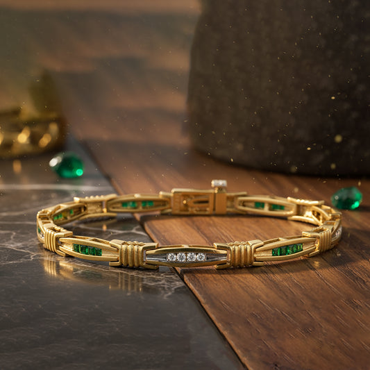 14KT Yellow Gold Emerald and Diamond Geometric Link Bracelet (EM 0.65 cts / DIA 0.65 cts)