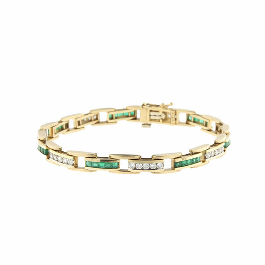 14KT Yellow Gold Emerald and Diamond Bar-Link Bracelet (3.69 ctw)