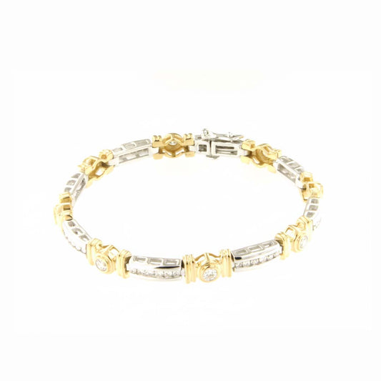 14K Gold Women’s Diamond Link Bracelet, 2.00ct Round Natural Stones, Two-Tone Finish