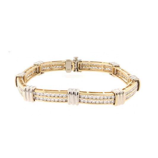 14K Gold Diamond Bracelet for Women, 4.00ct Double-Row, Two-Tone Elegant Design