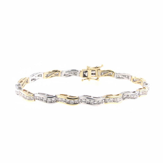 14K Two-Tone Gold Diamond Wave-Link Bracelet – 2.00 Carats of Natural Brilliance