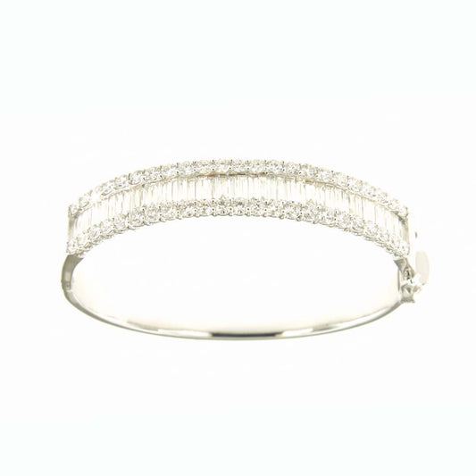 14K Solid Gold Diamond Bangle Featuring 5.50ct of Baguette & Round Diamonds