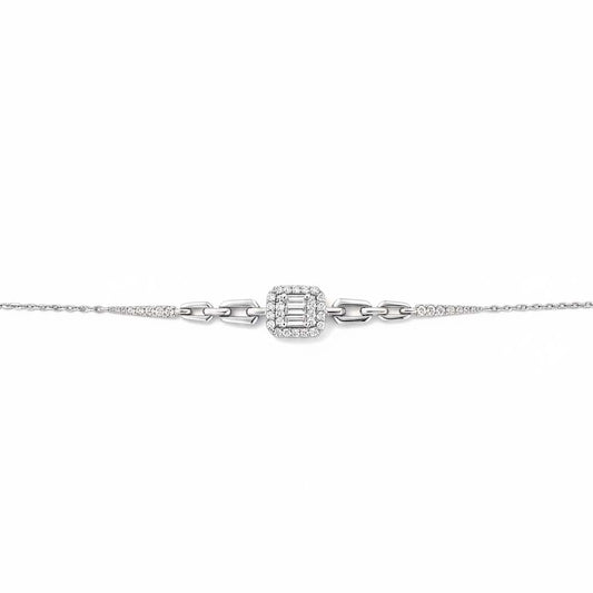 18K Gold Diamond Bracelet for Women, 0.42ct Round-Cut Cluster, Modern Links