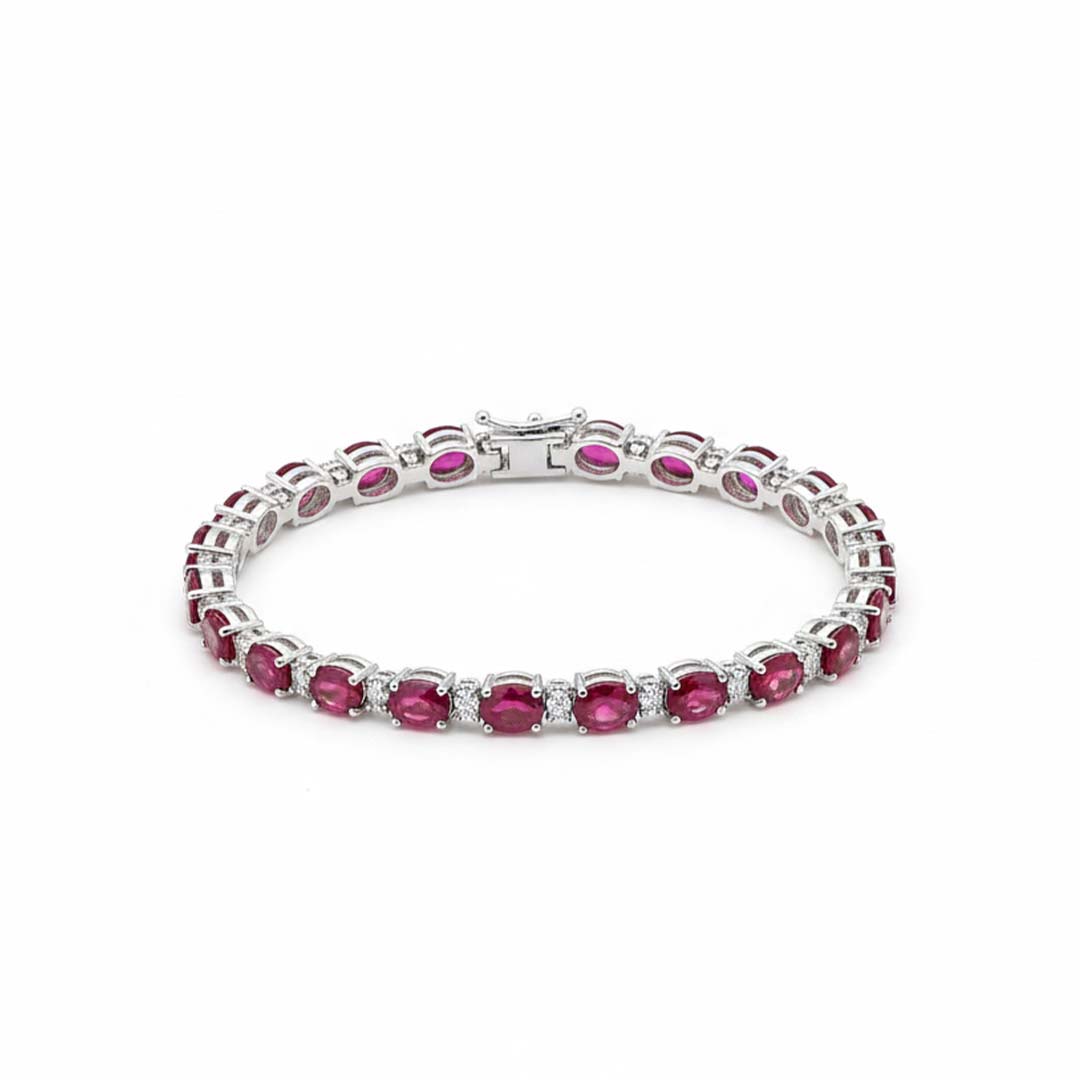 14K White Gold Oval Ruby and Round Diamond Bracelet (12.51ct Rubies / 0.33ct Diamonds)