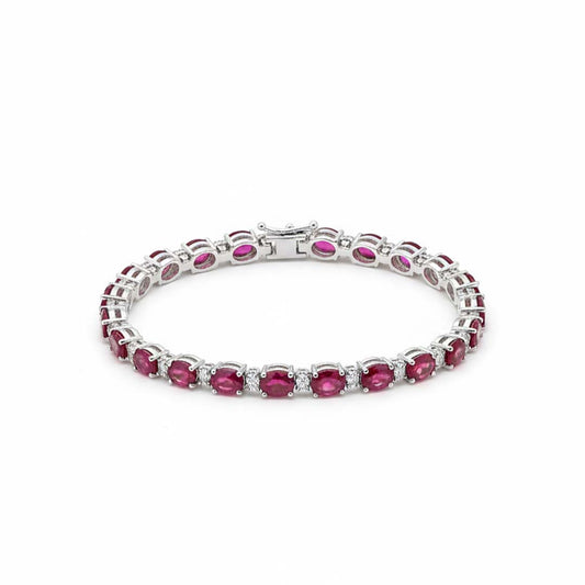 14K White Gold Oval Ruby and Round Diamond Bracelet (12.51ct Rubies / 0.33ct Diamonds)