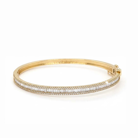 14K Gold Bangle Featuring 1.60ct of Baguette and Round Diamonds