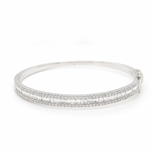 14K Gold Bangle Featuring 2.25ct of Baguette and Round Diamonds