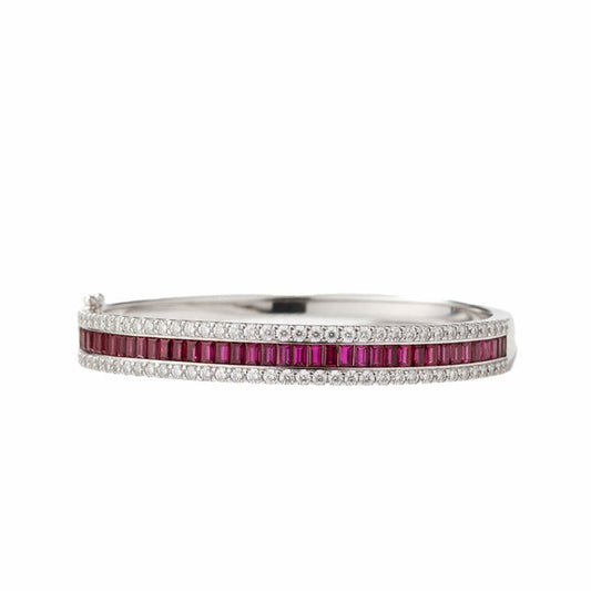 14K White Gold Channel-Set Ruby and Diamond Bangle Featuring 3.42 Carats of Rubies and 1.98 Carats of Diamonds