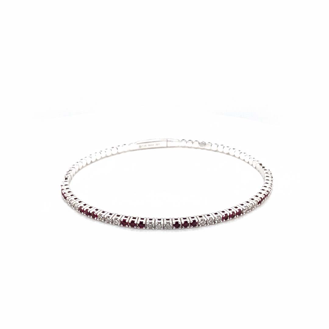 14K White Gold Alternating Ruby and Diamond Bangle (0.77ct Rubies / 0.62ct Diamonds)